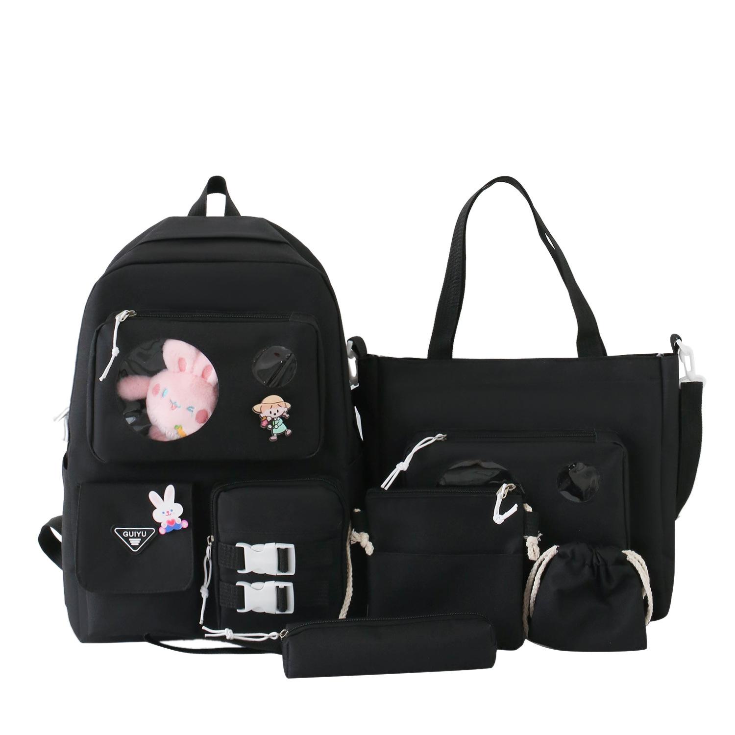 

Рюкзак із 5 предметів. Жіночий шкільний рюкзак великої місткості для дівчат. чорний