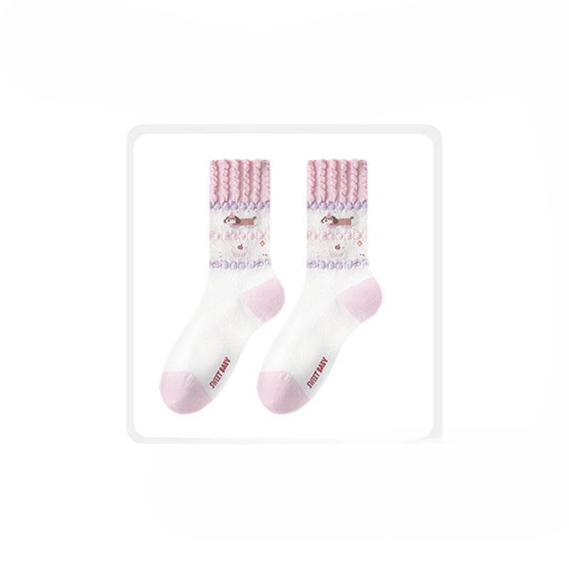 Female Autumn and Winter New Cartoon Cute Lace Dachshund Dog Tube Cotton Socks
