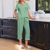 Women Casual Printed Short Sleeve Loose Fit V Neck T Shirt with Capri Pants Two Piece Lounge Set for Home Wear