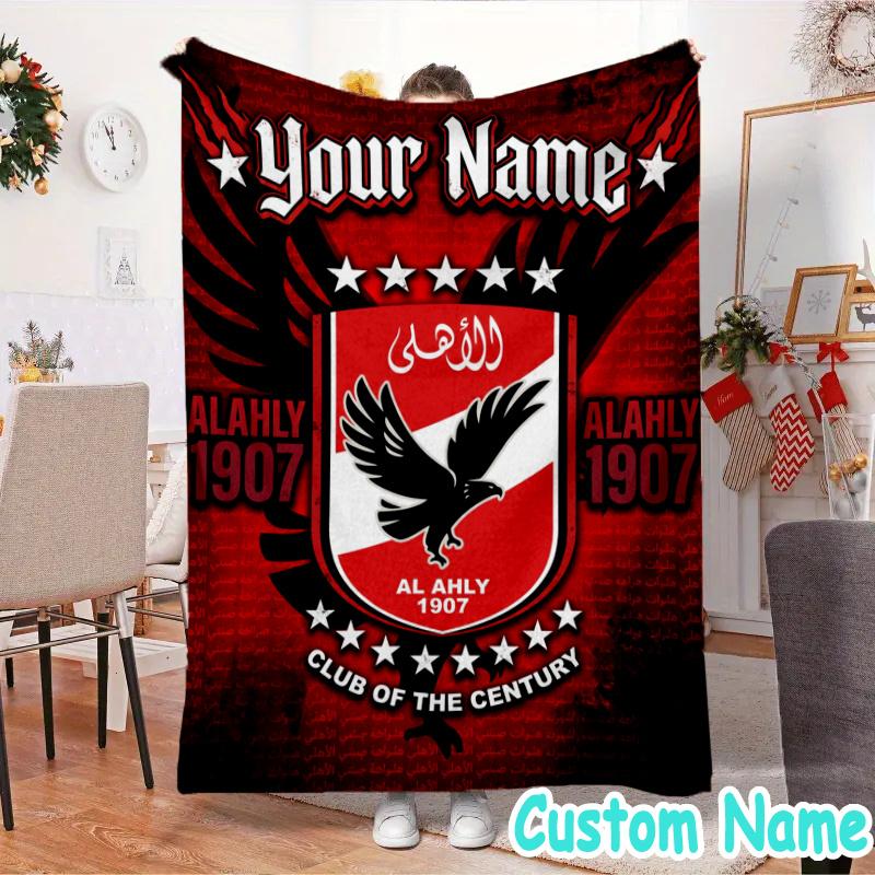 Custom Name Ahly Logo Design Flannel Blanket Seasonal Universal Blanket For Indoor/outdoor, Perfect For Bedroom Sofa birthday gifts