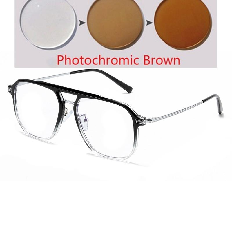 Double Beam Blue Light Blocking Nearsighted Glasses TR90 Square Prescription With Cylinder -0 5 To -6 For Women Men