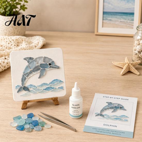 Set per Creare Decorazioni Costiere Fai da Te Mosaico Artistico con Vetro di Mare, Kit Creativo a Tema Animali Marini per Adulti Principianti, Pacchetto Materiali Fatti a Mano Casa Nautica