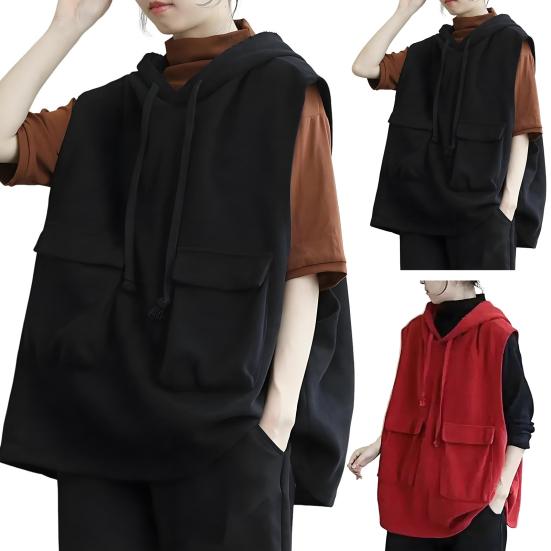 Women's Sleeveless Hoodies Summer Athletic Exercise Tank Tops Workout Gym Pullover Sweatshirt with Pockets