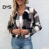 Fall Winter Women Jacket Color Matching Plaid Print Long Sleeve Lapel Single breasted Pockets Thick Cardigan Vintage Lady Coat