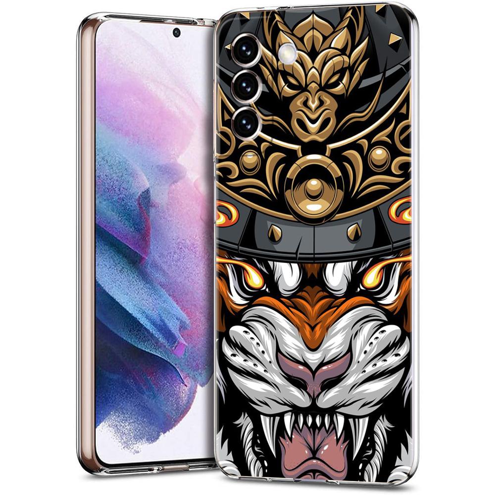 Japan Samurai Oni Mask Transparent Cover for Samsung Galaxy S24 S23 S22 S20 S21 FE Ultra S24 S23 S10 S9 Plus Soft TPU Phone Case