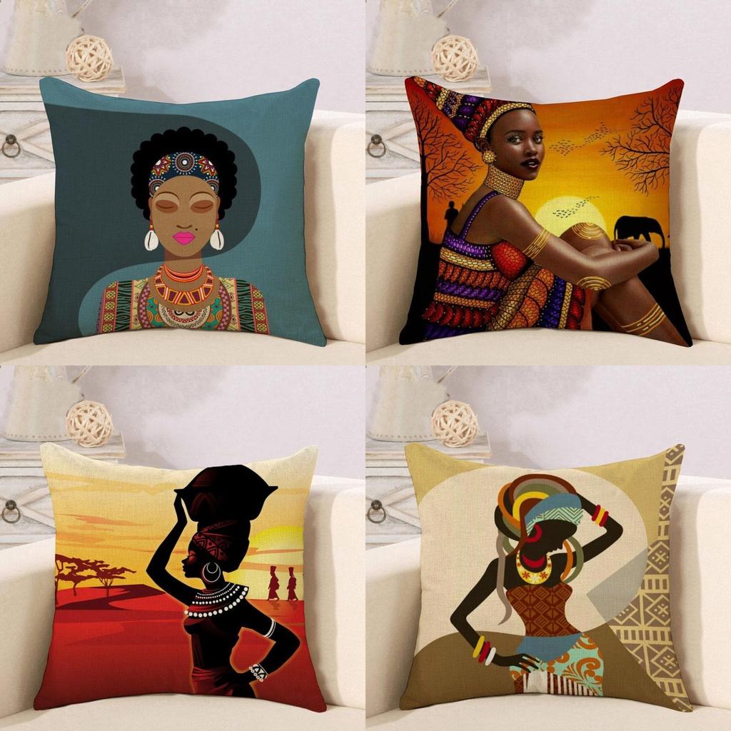 Decorative Tribal African Women Lifestyle Cushion Cover Stylish Linen Pillow Case For Unique Home Decor