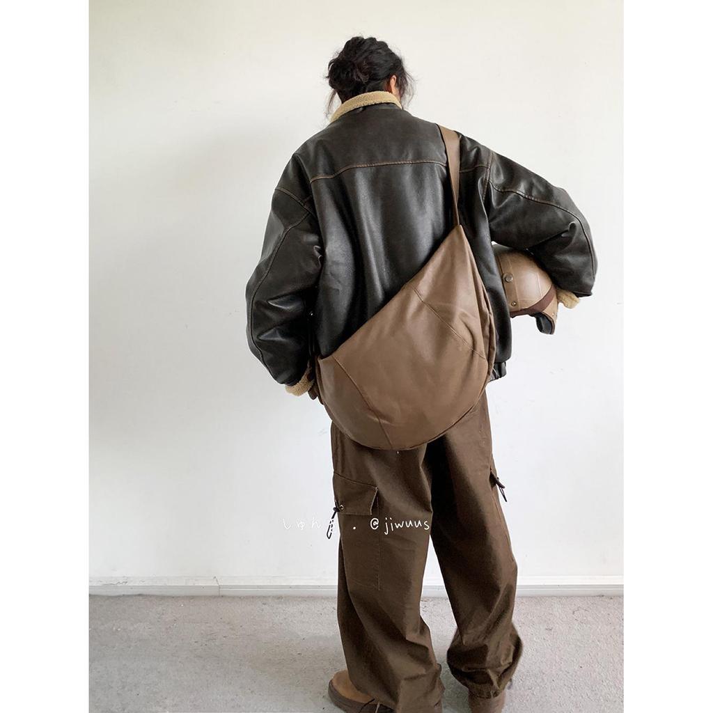 Unisex Japanese Retro Lambswool Leather Jacket for Autumn and Winter