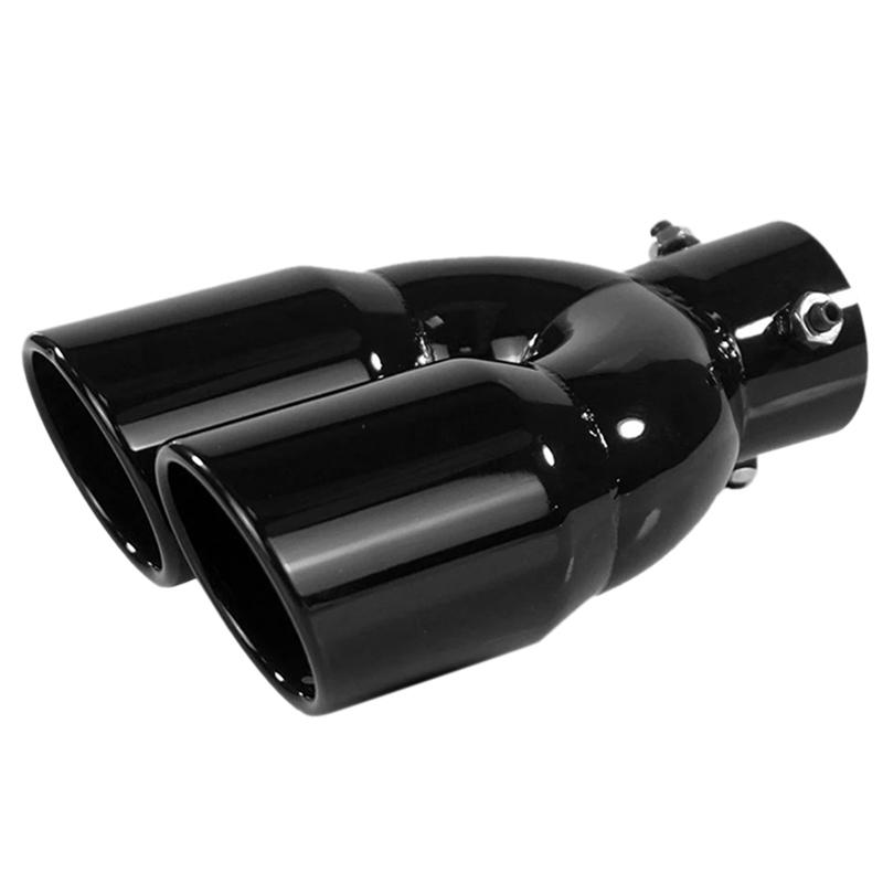 SXR-Car Universal Stainless Steel Tail Throat Car Exhaust Muffler 73-76MM Oblique Port Double Outlet Exhaust Tail Nozzle