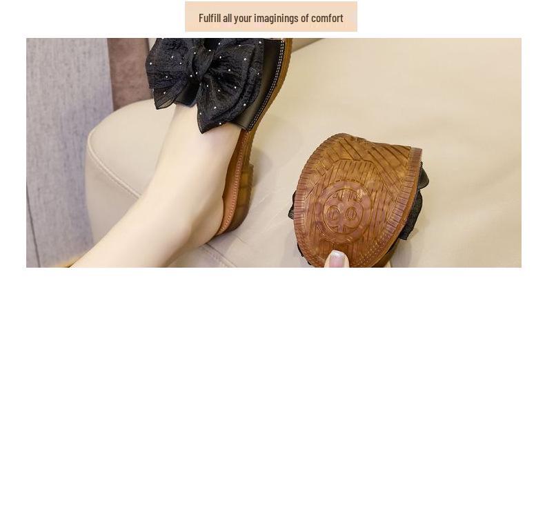 Women's Genuine Leather Bowknot Sandals, Sizes 35-43, Casual One-Strap Soft Sole Slippers