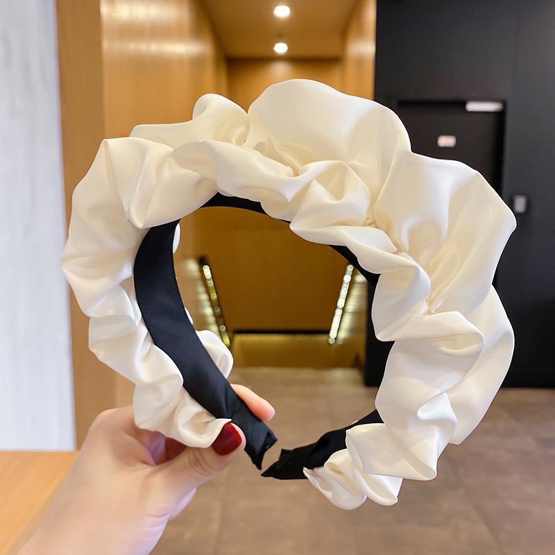 Popular Puffy Ruffled Satin Cloth Head Hoop for Women Girls Shopping Party Headband Ins Female Headpiece