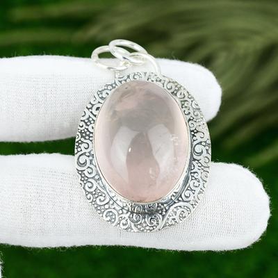 Oval Natural Rose Quartz Sister Heart Chakra New Pendant Jewelry Sterling Silver