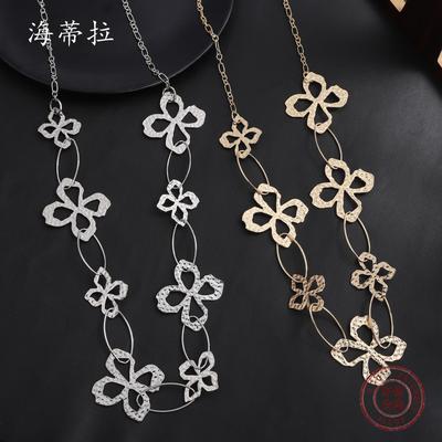 New Hollow Four-leaf Clover Alloy Necklace, Electroplated Gold and Silver Fashion Women's High-end Petal Long Necklace