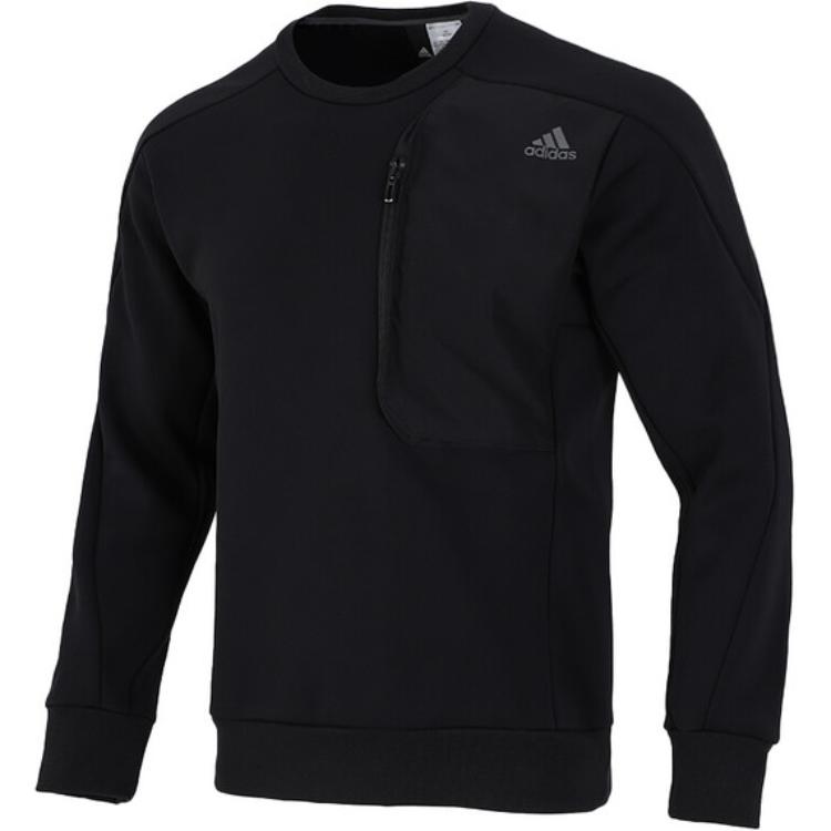 Adidas Loose Fit Sports Pullover Sweatshirt With Zip Pockets Men Tops Black H39295