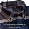 Zhuangji Men's Plaid Brushed Cotton Long-Sleeve Shirt