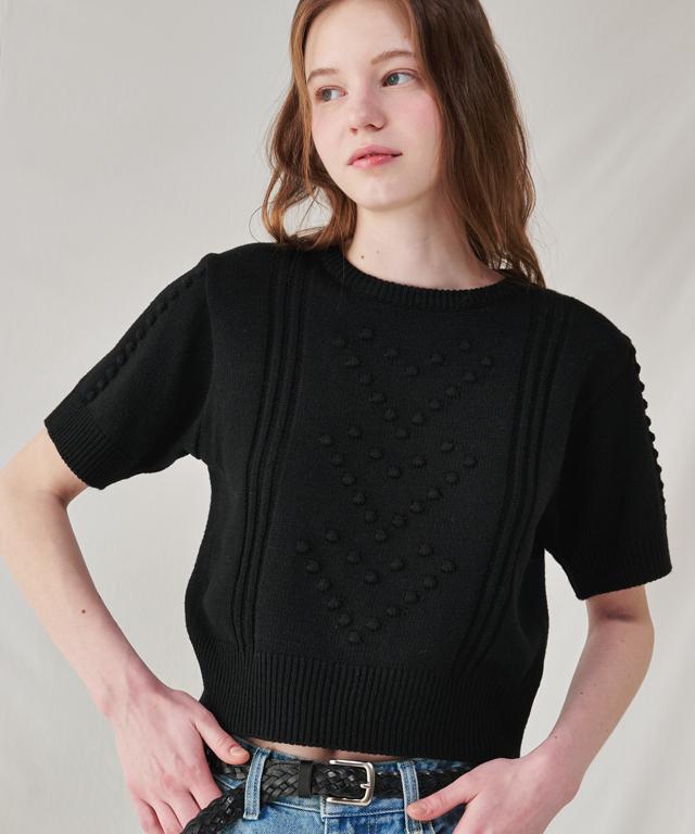 RONRON Embo Heart Short Sleeve Knit Black