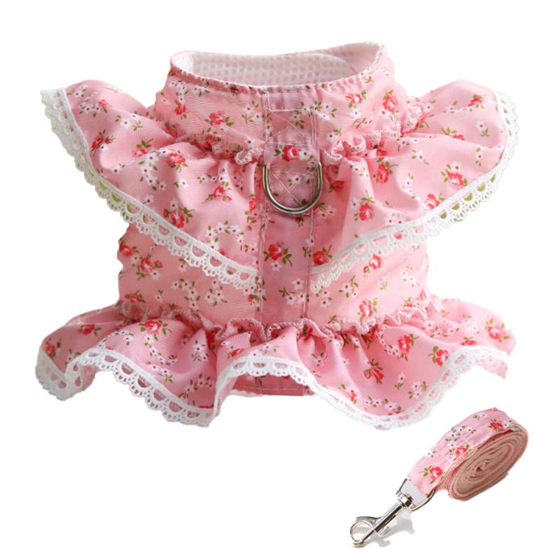 Ensemble de vêtements avec sangle de poitrine pour animaux de compagnie, corde de Traction, confortable, respirant, mignon, dos en dentelle florale