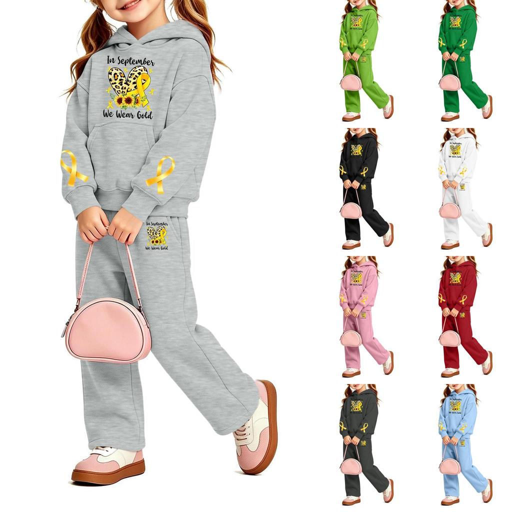 Girls' Printed Hoodie and Sweatpants Set, 2-Piece Casual Outfit for Everyday Wear