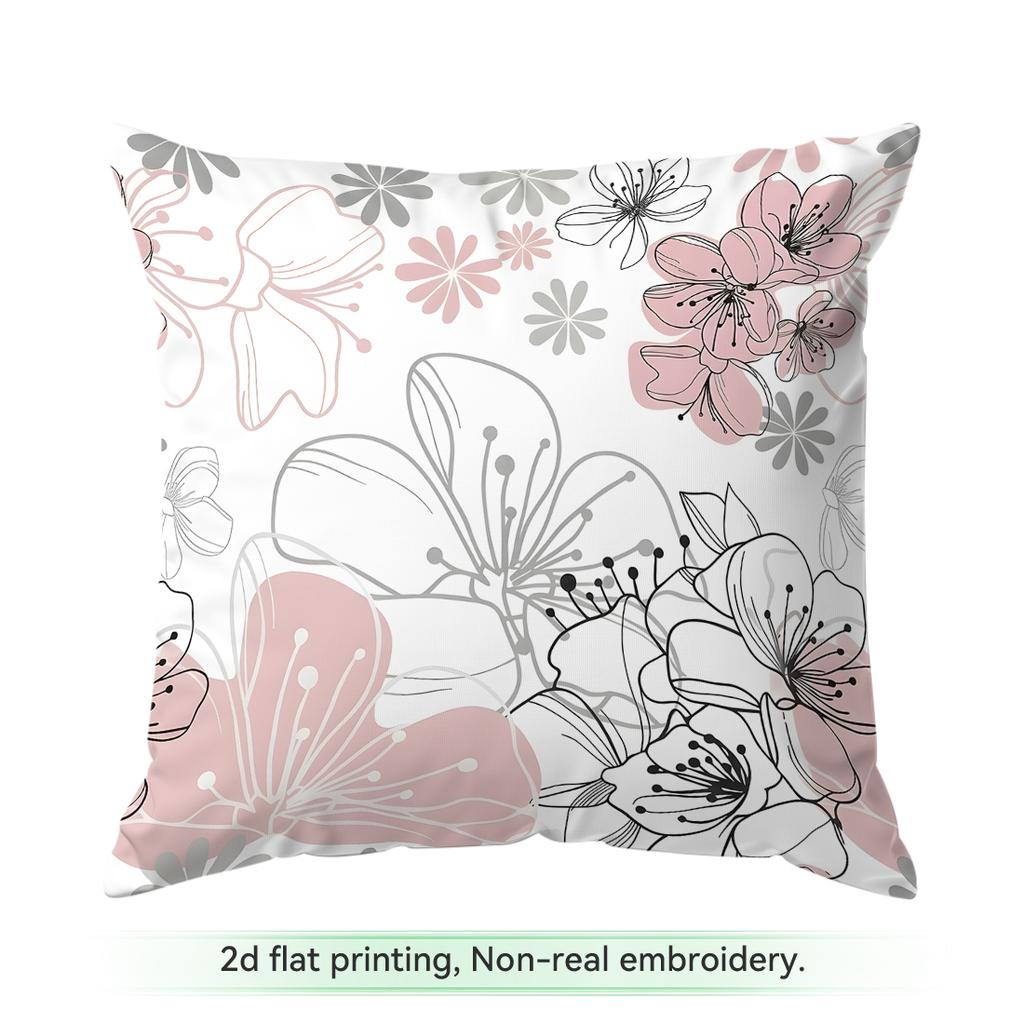 Pc Pink Gray Fresh Floral Pattern Singlesided Printed Pillowcase Cushion Coversuitable For Living Roombedroomcar Decoration