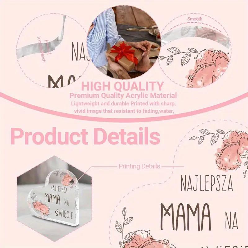 2D Flat "The Best Mom in The World" Heart-Shaped Acrylic Decorative Plaque, Pink Floral Design, Home Decor Plaque Hanging Wall Art Decorative Garden D