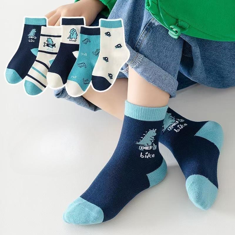 Calzini a righe con numeri per bambini, primavera, autunno, morbidi calzini in cotone per ragazzi, calzini corti elastici casual per bambini e studenti, 5 paia