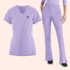 Women's Loose And Comfortable V-neck Short Sleeved Workwear With Tie Up Top And Waist Cinching Beauty Suit Set