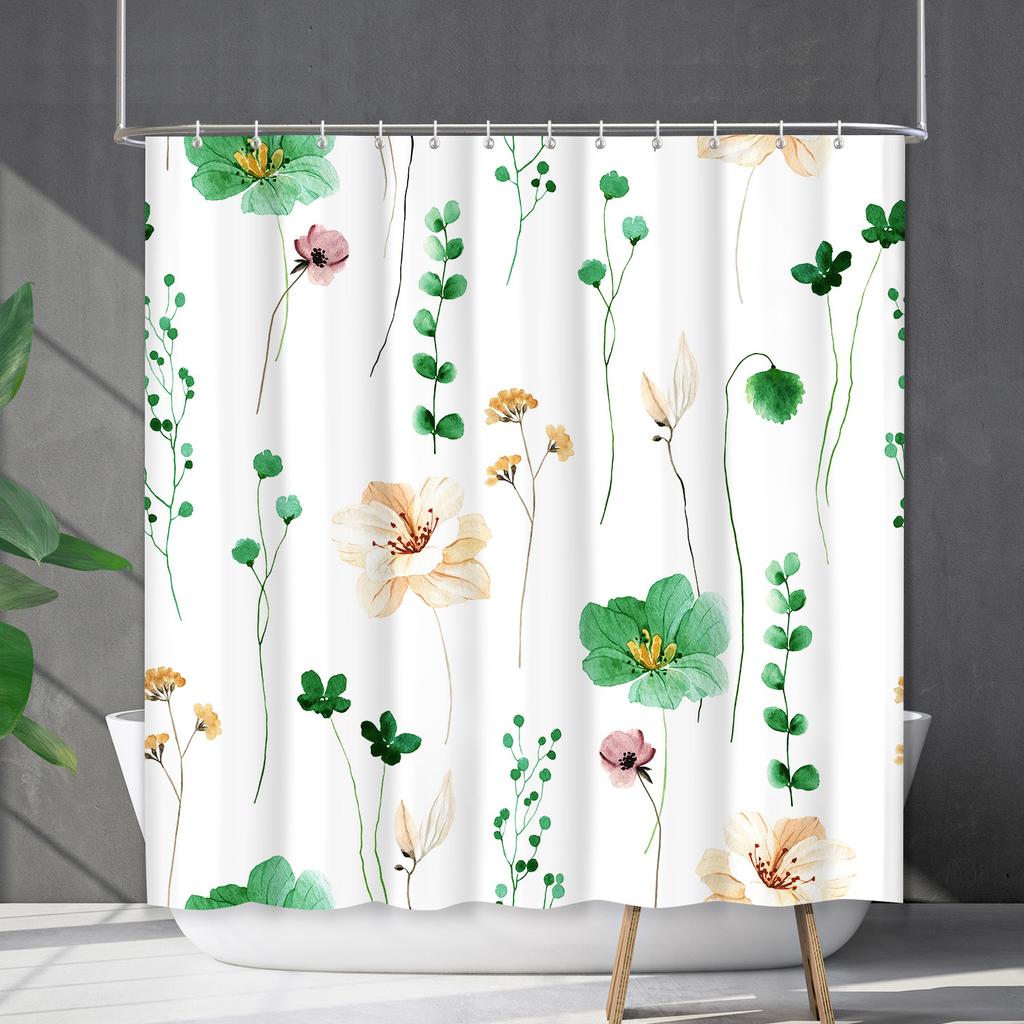 Shower Curtain Waterproof And Mildew-Proof 3D Digital Printing Plant Printing Shower Curtain Child Bathroom Partition Curtain