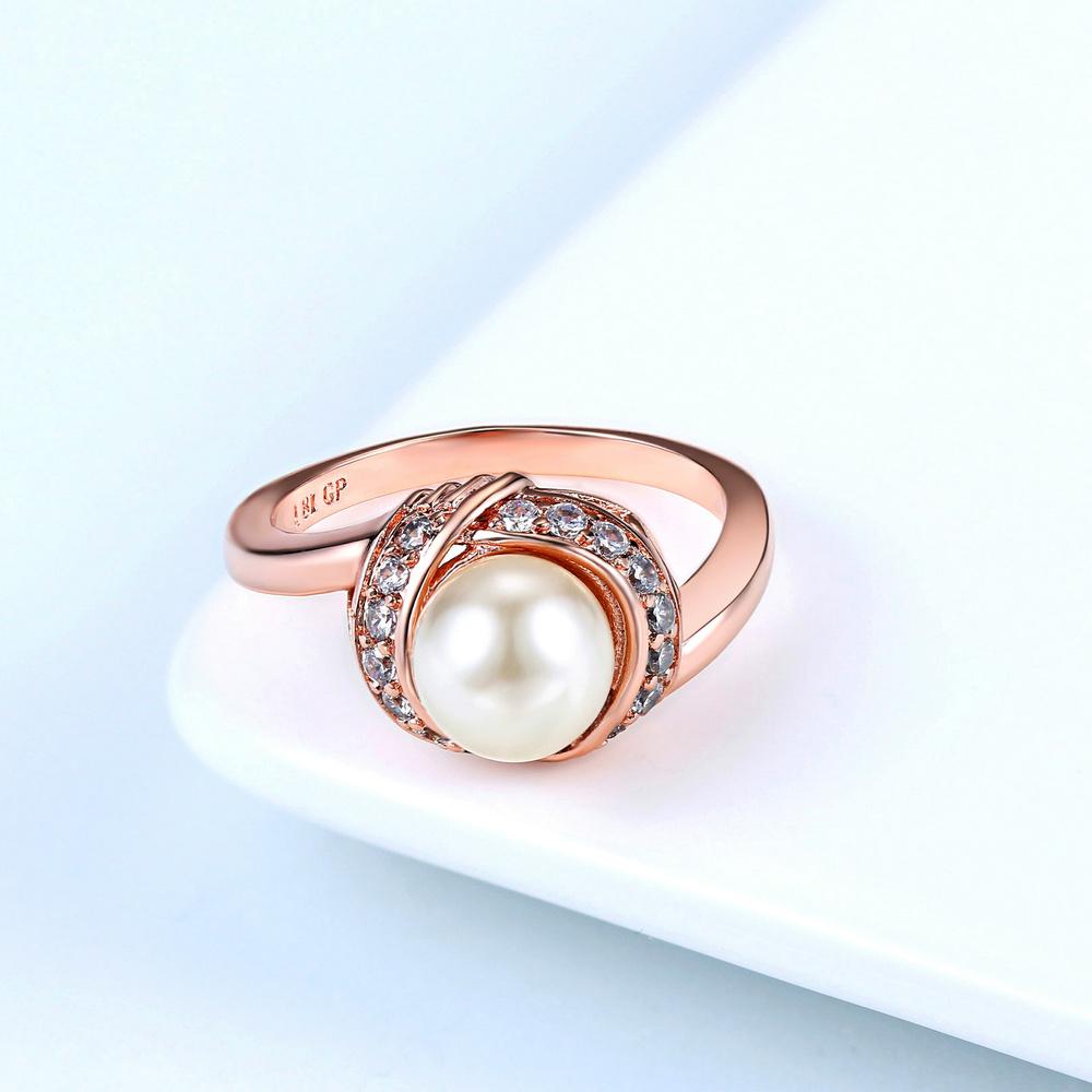 Double Fair Classic Imitation Pearl Wedding Engagement Rings For Women Rose Gold Color Zircon Finger Ring Jewelry DFR670