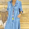 Denim Jurk Enkelrijig Zakken Zomer Knopen Knielengte Jurk Streetwear