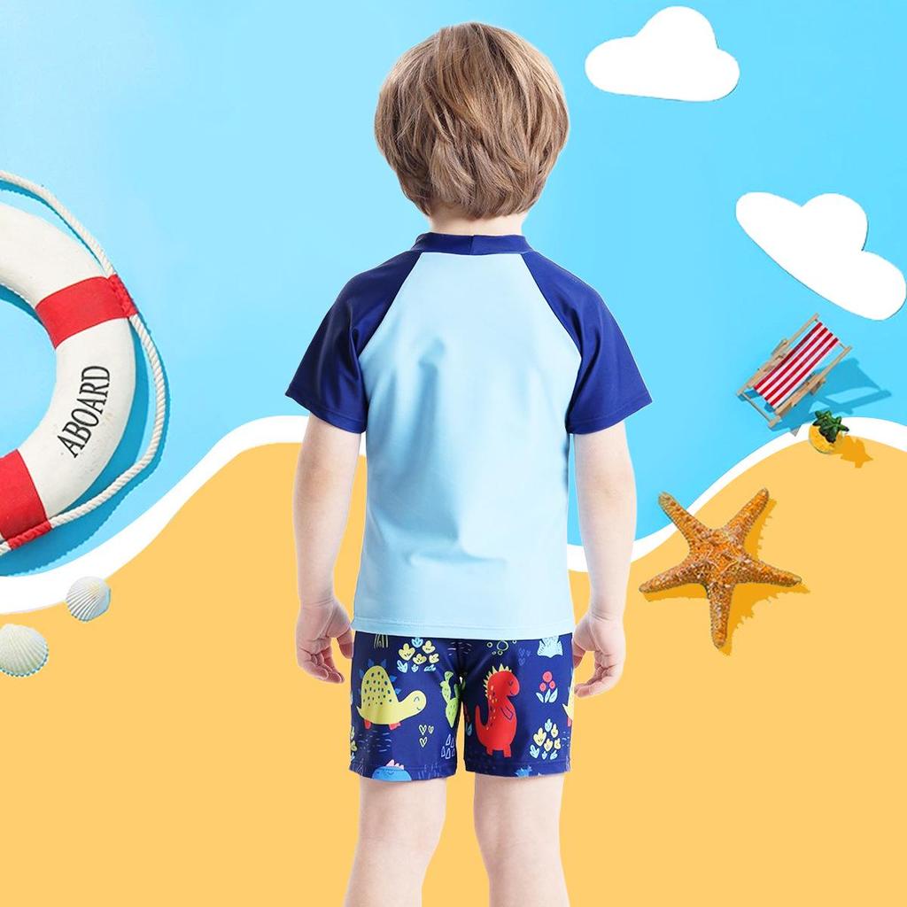 Chlapecká rychleschnoucí kreslená plavková souprava: Malý a střední rozparek s krátkým rukávem ochrana proti UV záření s plaveckou čepicí