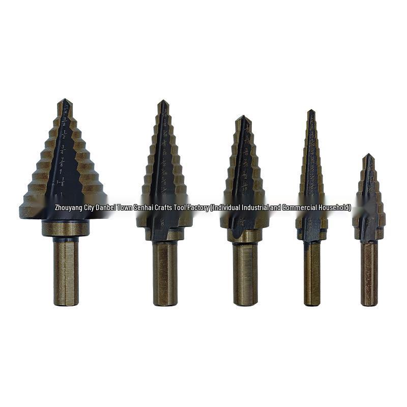 5pc Black & Gold Step Drill Bit Set with Imperial Size Triangle Shank In Aluminum Box