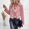 Women's Short Brown Suede Leather Moto Jacket, Multiple Color Options, Casual Outerwear
