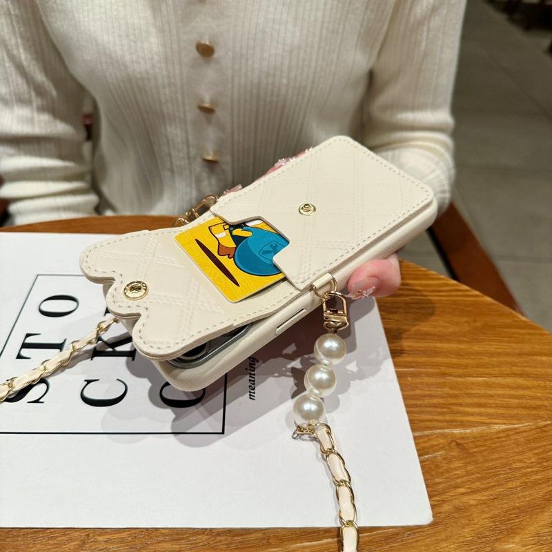 Tide Brand Leather Pattern Is Suitable for VIVO V30E Mobile Phone Case, Xiaoxiangfeng Pearl Card Bag Y100i Fashion Messenger Hanging Chain.