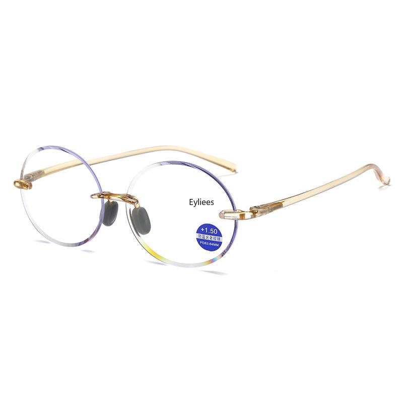 Fashion Diamond Trimming Reading Glasses Women Round Frameless Anti Blue Ray Presbyopia Ladies Plus Diopter Prescription Glasses