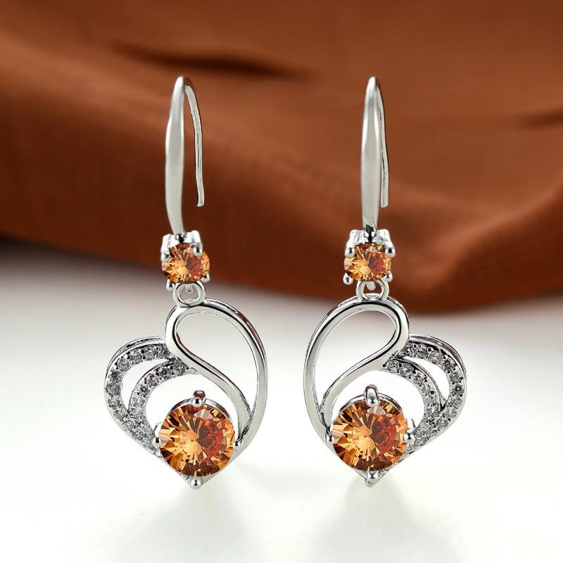 Popular red diamond love medium and long earrings pendant heart-shaped earrings women's Korean version of exquisite jewelry