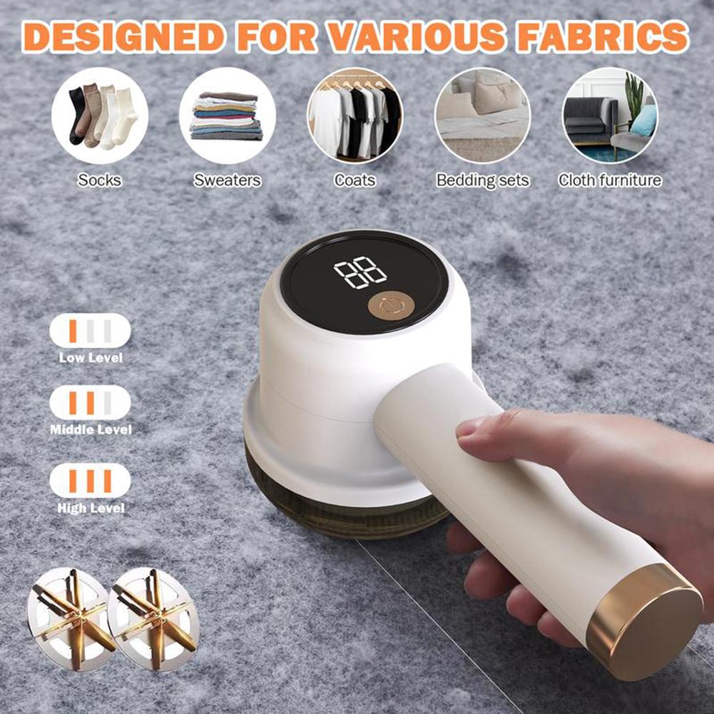 LED Digital Display Fabric Shaver 3 Speed Settings Safety Protection Smart Cordless Electric Lint Remover Garment Care Companion