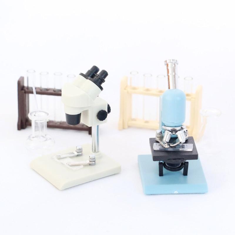 Casa delle bambole Microscopio Modello di Microscopio in Miniatura Ispirare la Curiosità per Piccoli Scienziati Regalo Bianco/Blu