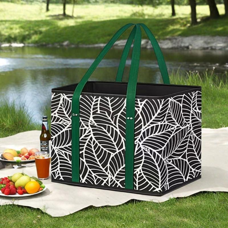 Foldable Grocery Basket With Large Capacity Nonwoven Storage Bag with Reinforced Bottom For Supermarket Picnic