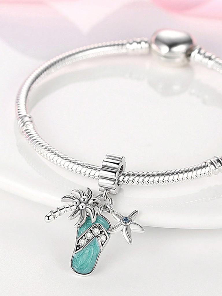 Charms Plata Summer Roller Skates Coconut Tree Beads Copper Plated Fit Charms Original Bracelet For Jewelry Making Diy Charm