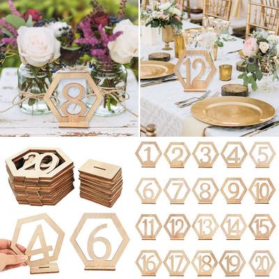 10 piezas de Cartel de Número de Mesa de Madera Hexagonal Tarjeta de Lugar Rústica Boda Decoración de Escritorio Compromiso Carteles de Número de Asiento Evento Suministros para Fiesta