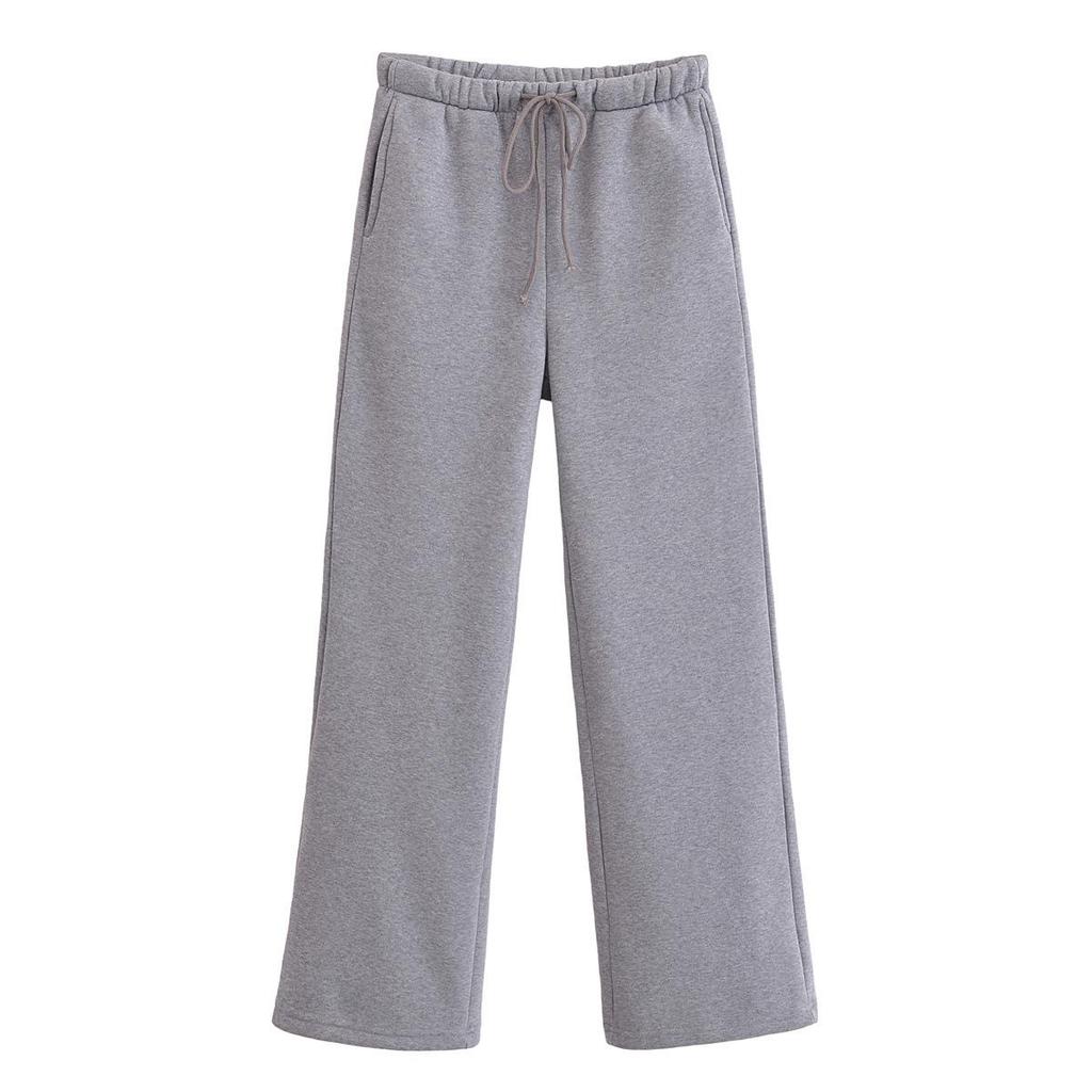 2025 Spring Women's Casual Zipper Sweatshirt Jacket & Flannel Straight-Leg Pants Set