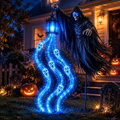 Glowing Ghost Trail Halloween Grim Reaper Lantern Creepy Halloween Decoration  Outdoor Garden