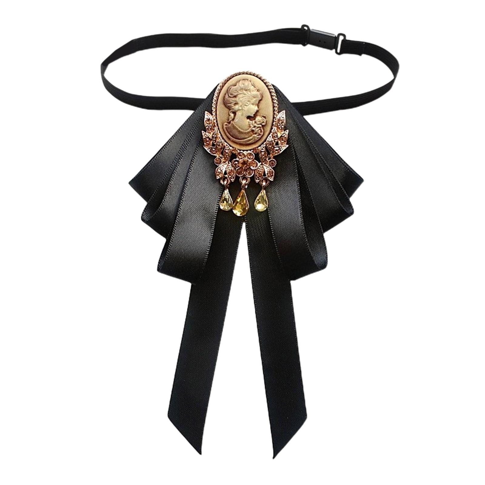 

Вінтажна жіноча портретна брошка з краваткою і краваткою для жінок, дівчаток, студенток, вікторіанська сорочка, комір жабо, попередньо зав’язана краватка з бантом