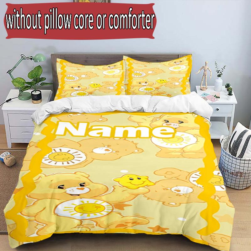 3'lü Nevresim Takımı (1*Nevresim Kılıfı + 2*Yastık Kılıfı, Çekirdeksiz), Kişiye Özel İsimli Care Bears Desenli Nevresim Takımı, Ev Yatak Odası Dekorasyon Hediyesi
