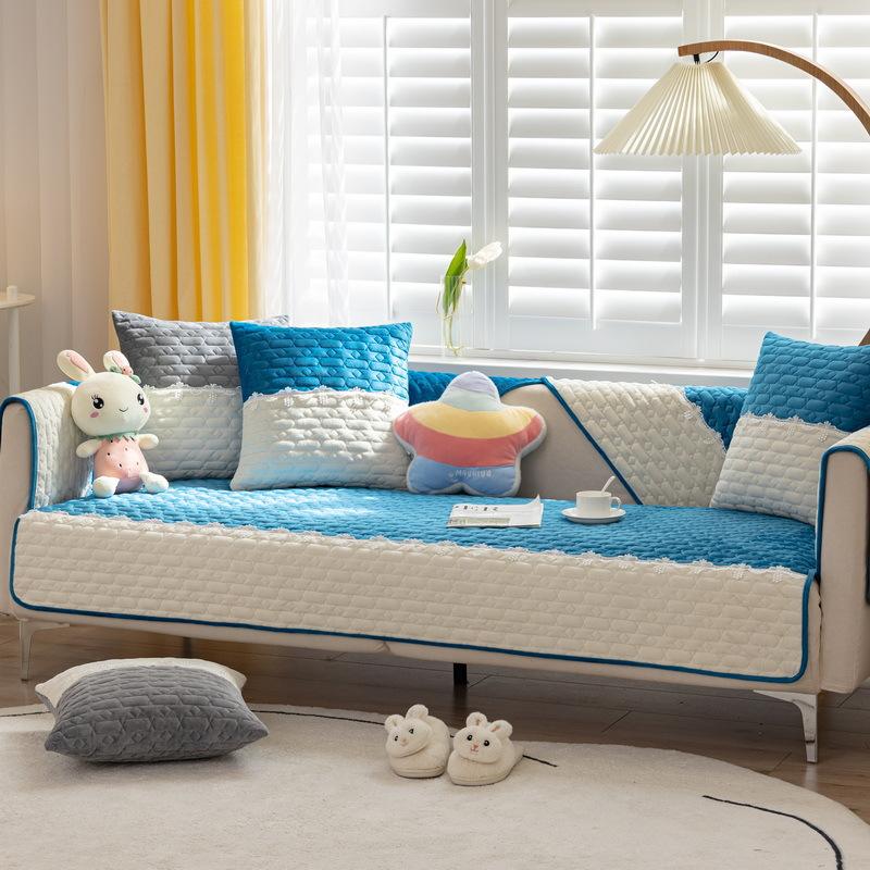 Simple Plush Sofa Cushion Non-Slip Thickened Living Room Sofa Cover Patchwork Cushion Luxury Backrest Armrest Cover Cloth