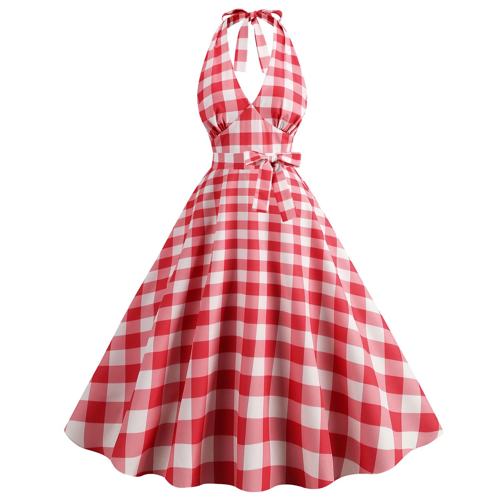 

Женское платье в стиле ретро Хепберн с лоскутным клетчатым подолом и большой юбкой L