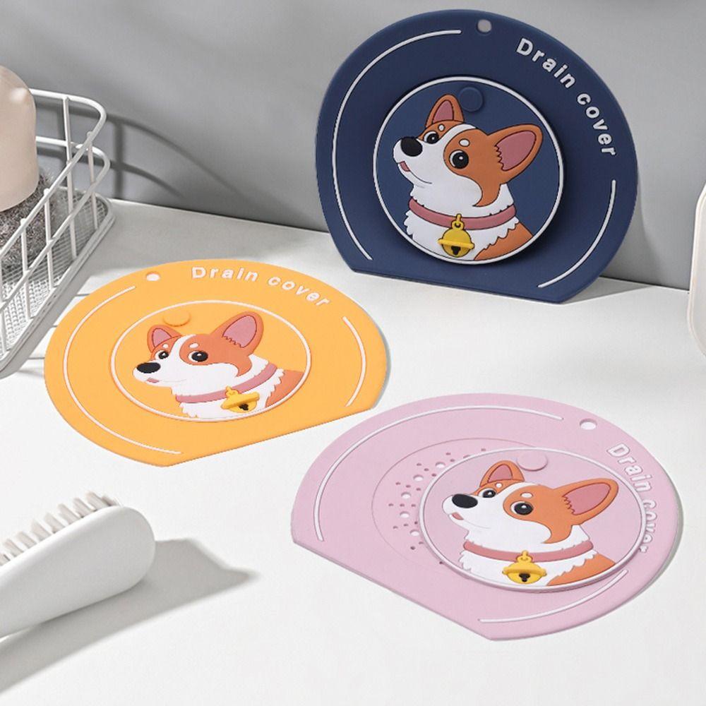 Cartoon Dog Floor Drain Mat Silicone Sewer Filter Pad  for Bathroom Hair Collection