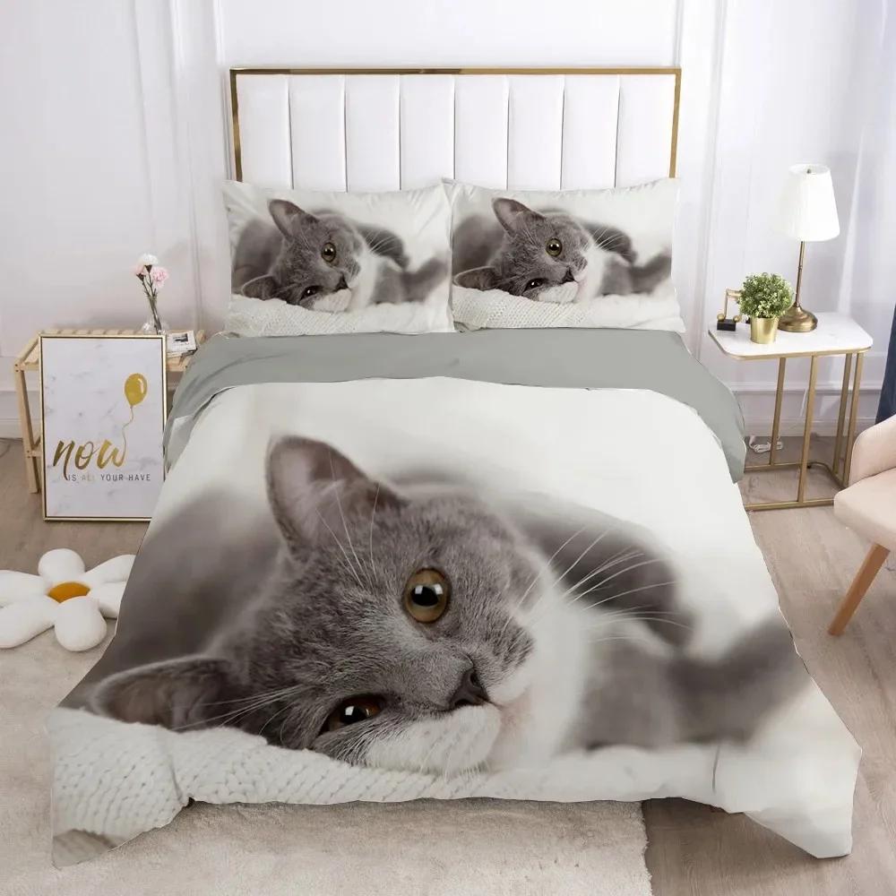 Cat Lovely Animal Kitten Comfortable Duvet Quilt Cover Pillowcase Bedding Set Children Bedroom Decoration Home Textile