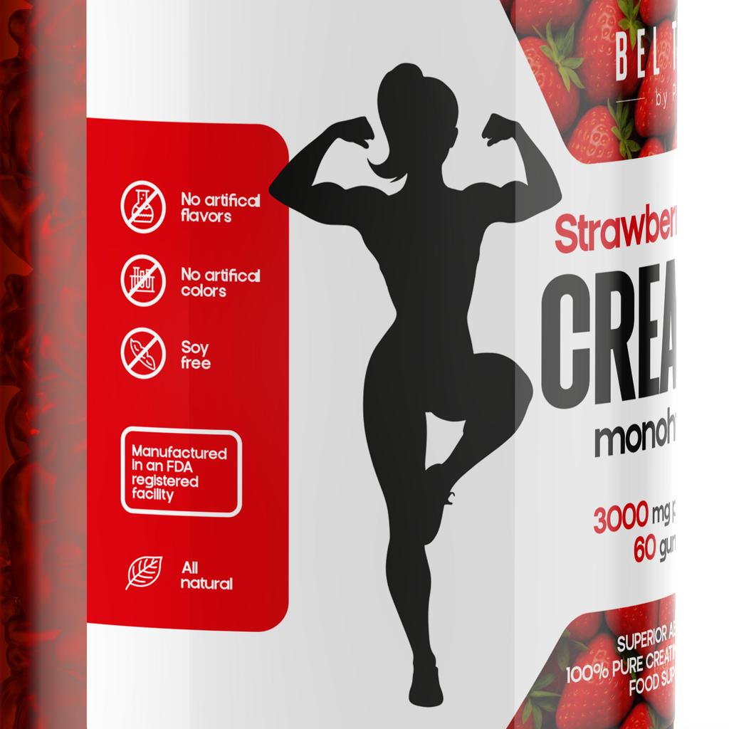 Kreatin-Monohydrat-Gummis 3000mg (Erdbeeren) / Kreatin-Monohydrat 3000mg, 60 Gummibärchen