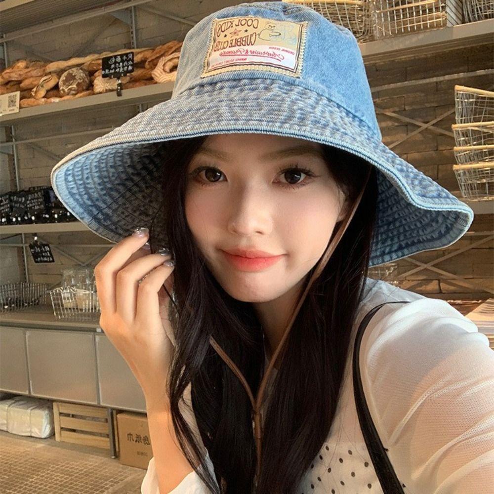 Wide Wings Jeans Fisherman Hat Sunscreen Sunscreen Hat Fashion Denim Bucket Hat  Women