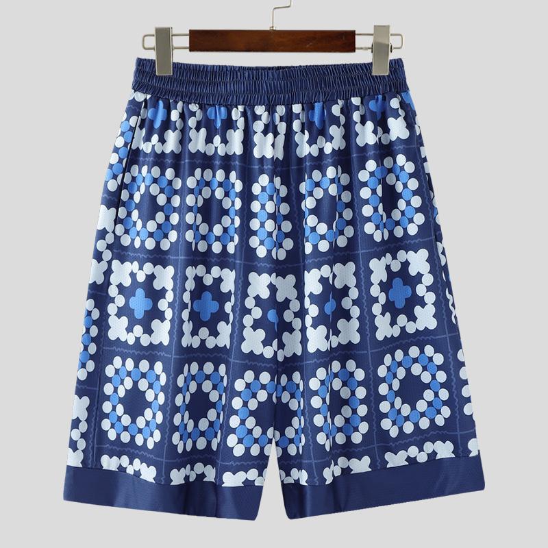 

INCERUN Men Summer Elastic Waist Floral Print Casual Beach Holiday Shorts Pants S синий